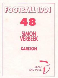 1991 Select AFL Stickers #48 Simon Verbeek Back